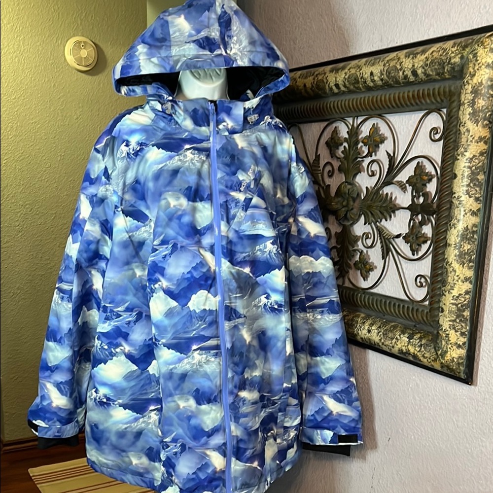 NWOT Ulla Popken Blue Mountain Snow Print Jacket Sz 28/30